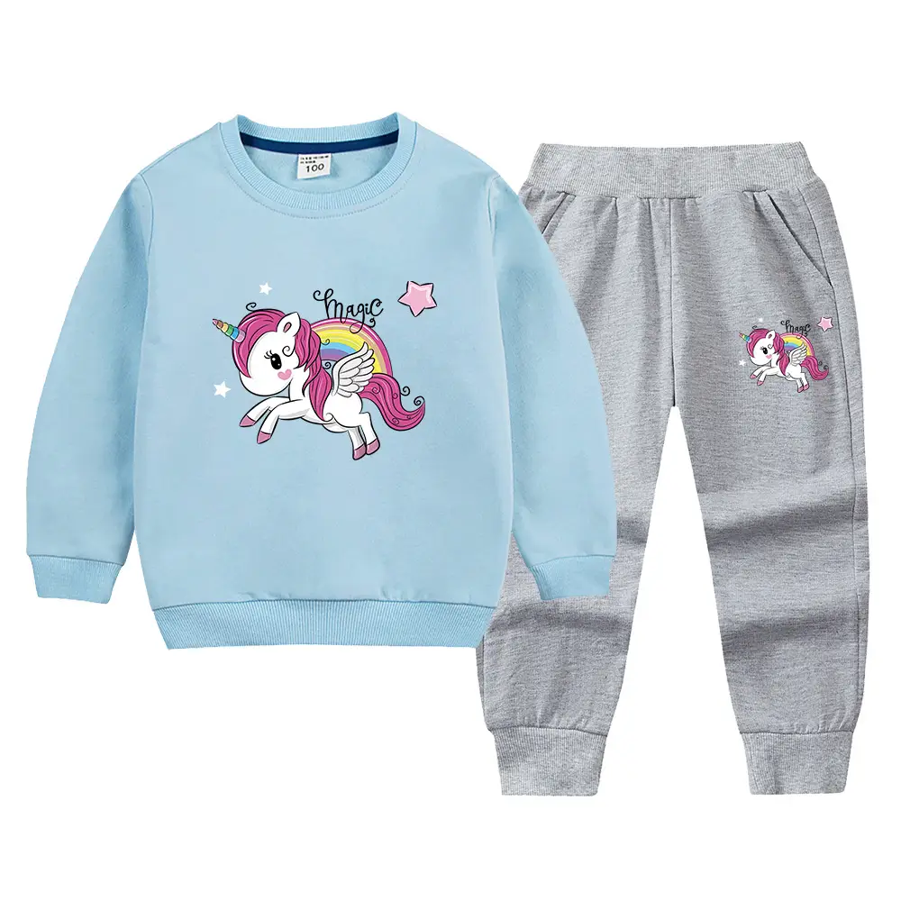 Children's Unicorn Sweatshirt Pants Set Pink Black Cotton Spring Autumn - Image 15