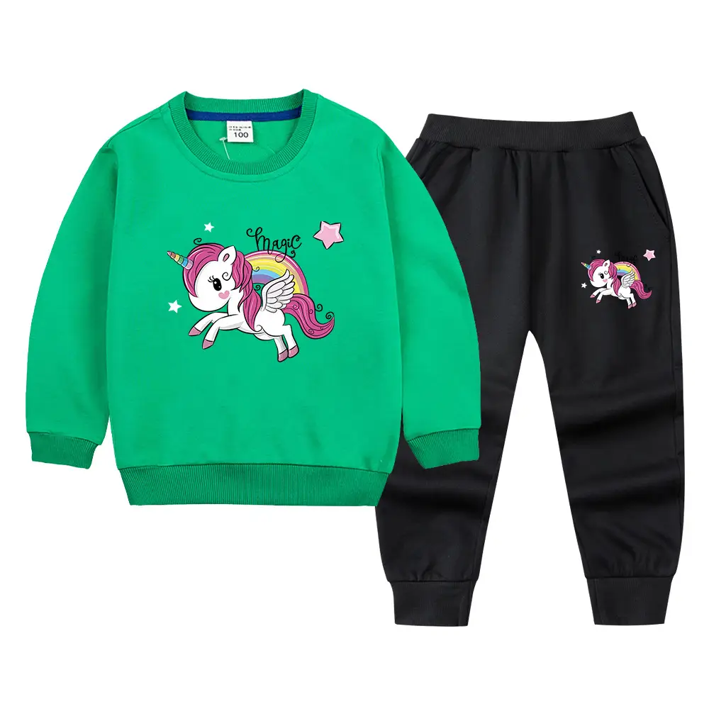 Children's Unicorn Sweatshirt Pants Set Pink Black Cotton Spring Autumn - Image 16
