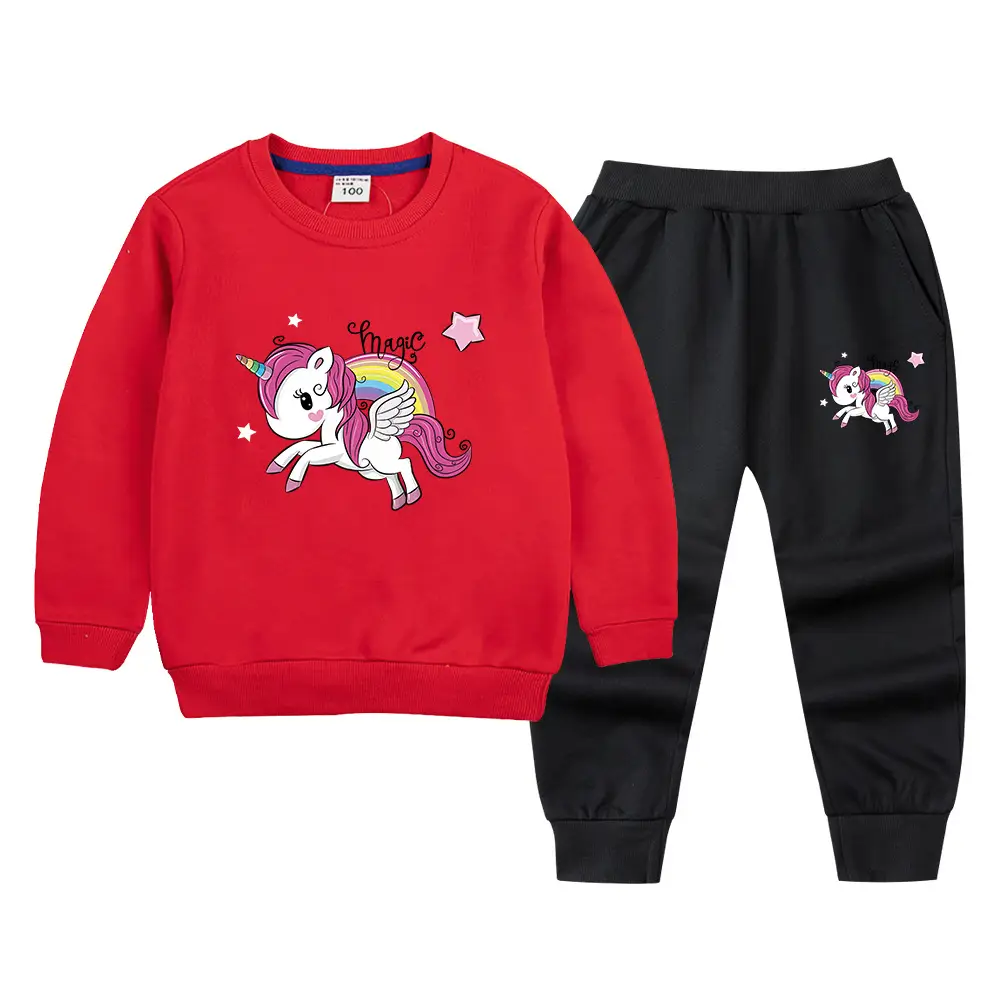Children's Unicorn Sweatshirt Pants Set Pink Black Cotton Spring Autumn - Image 17