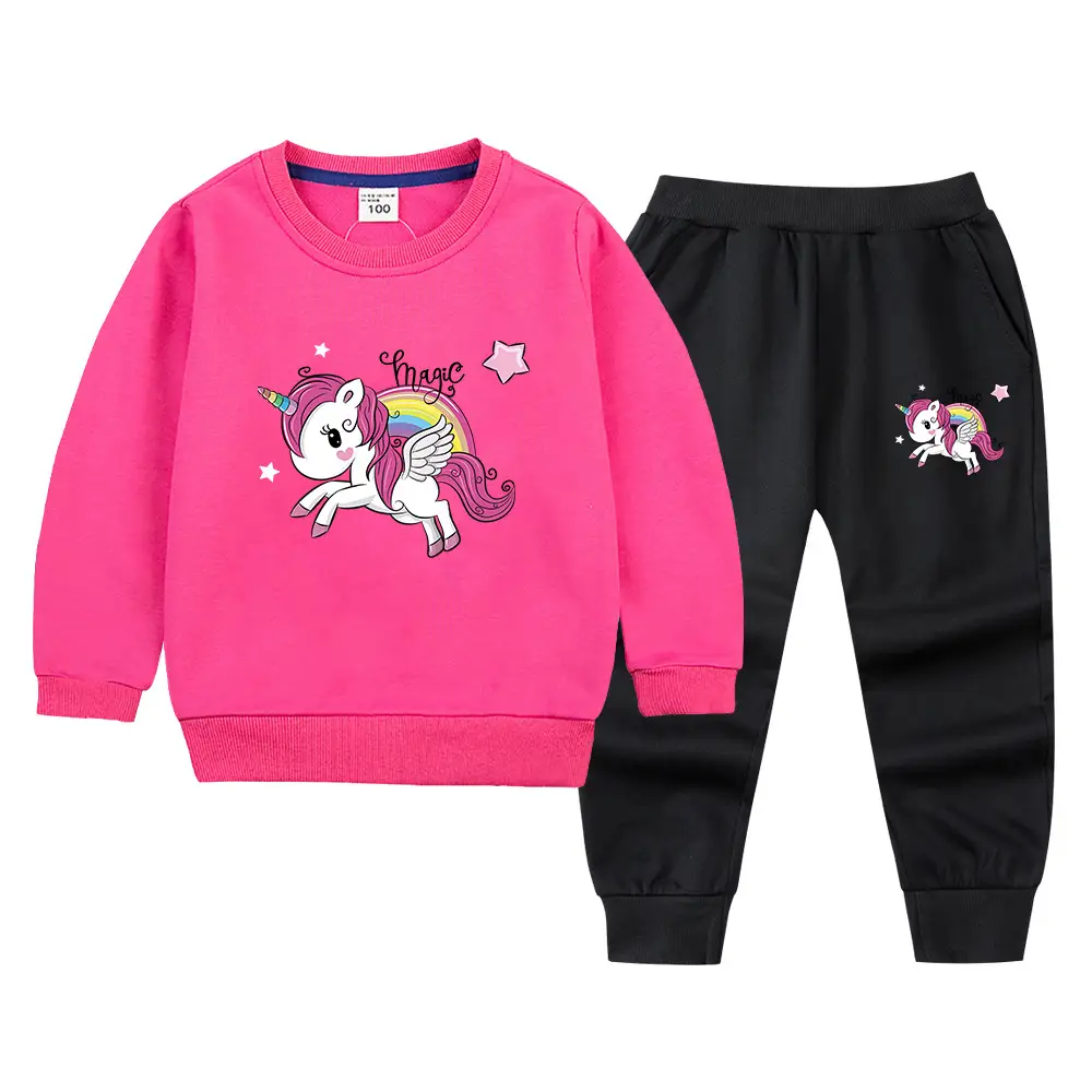 Children's Unicorn Sweatshirt Pants Set Pink Black Cotton Spring Autumn - Image 18