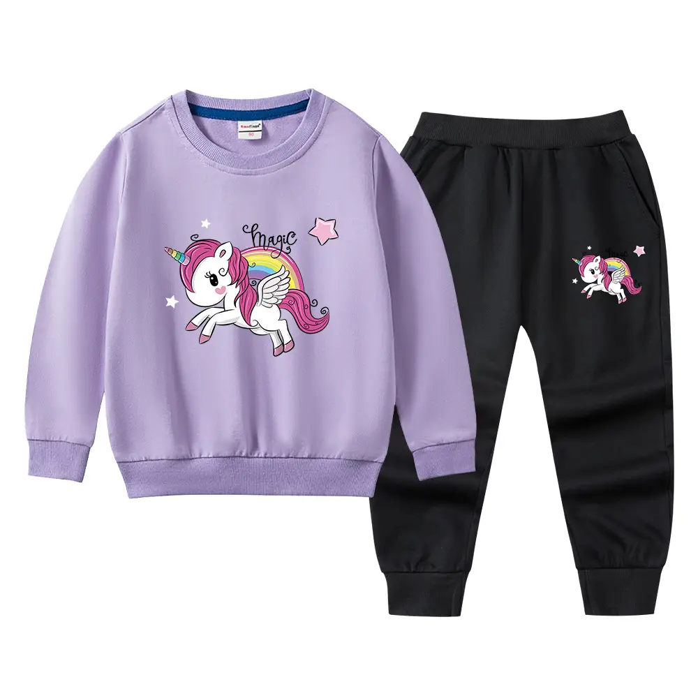 Children's Unicorn Sweatshirt Pants Set Pink Black Cotton Spring Autumn - Image 19