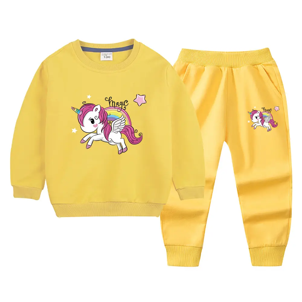 Children's Unicorn Sweatshirt Pants Set Pink Black Cotton Spring Autumn - Image 4