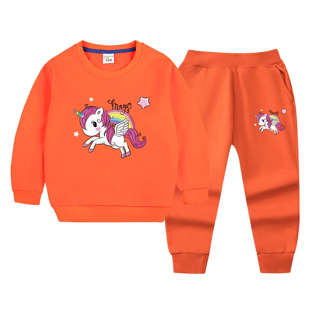 Children's Unicorn Sweatshirt Pants Set Pink Black Cotton Spring Autumn - Image 5