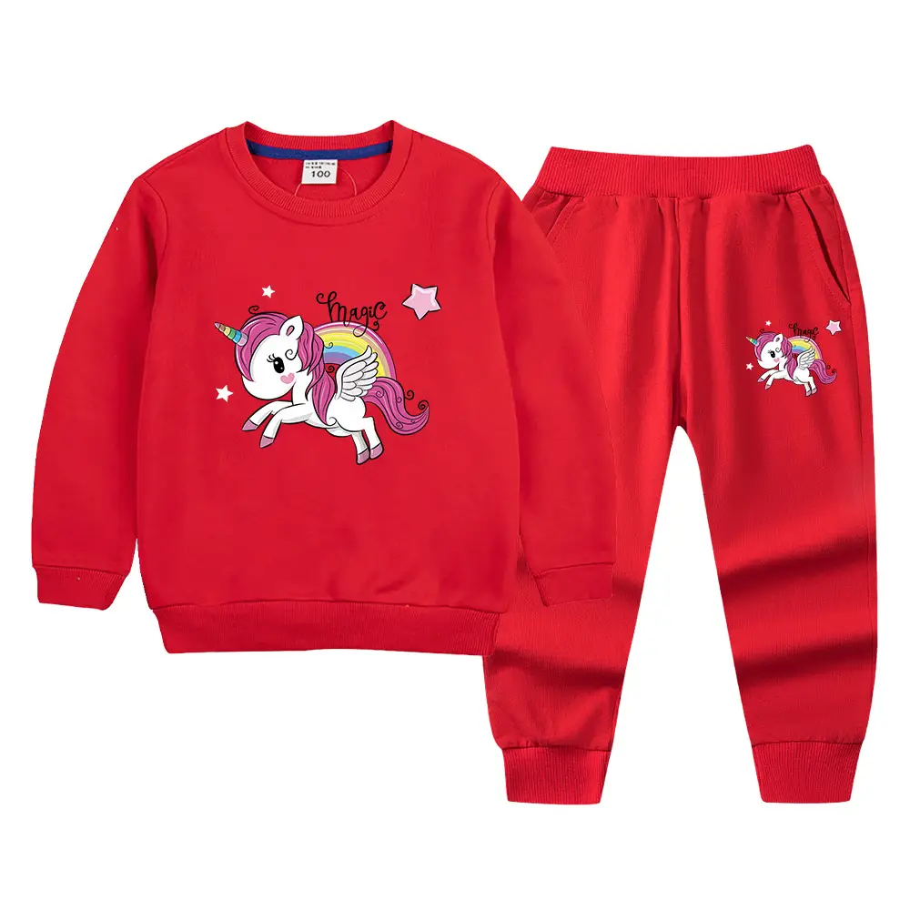 Children's Unicorn Sweatshirt Pants Set Pink Black Cotton Spring Autumn - Image 6