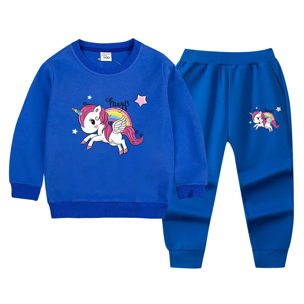 Children's Unicorn Sweatshirt Pants Set Pink Black Cotton Spring Autumn - Image 7