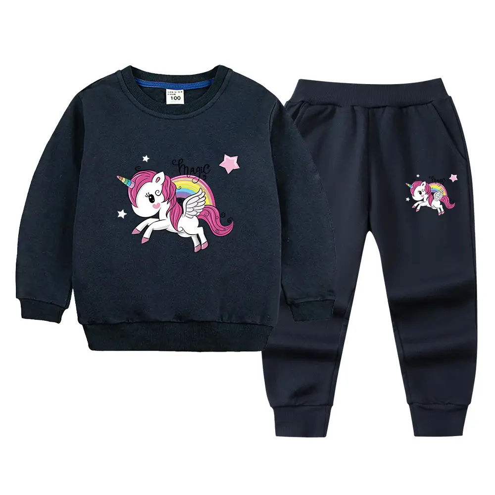 Children's Unicorn Sweatshirt Pants Set Pink Black Cotton Spring Autumn - Image 8