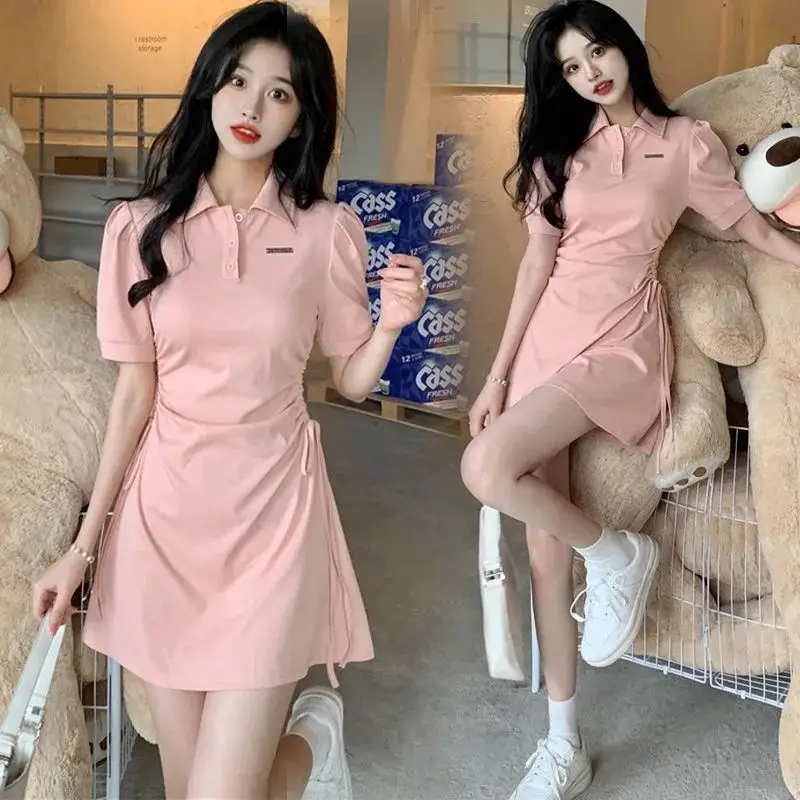 Women Polo Collar Dress Pink Summer 2022 - Image 2