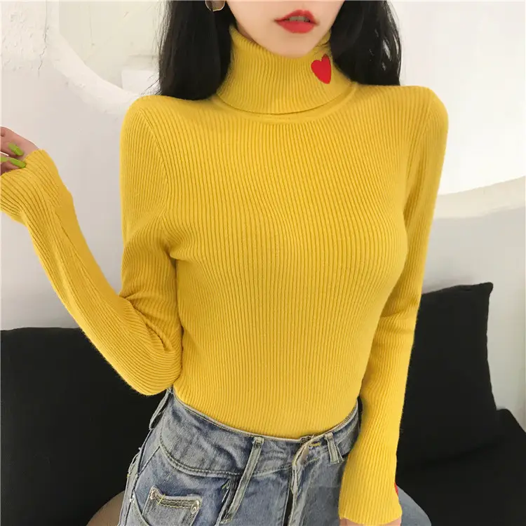 Women Turtleneck Knitwear Autumn Winter Hearts Embroidered — feature 13