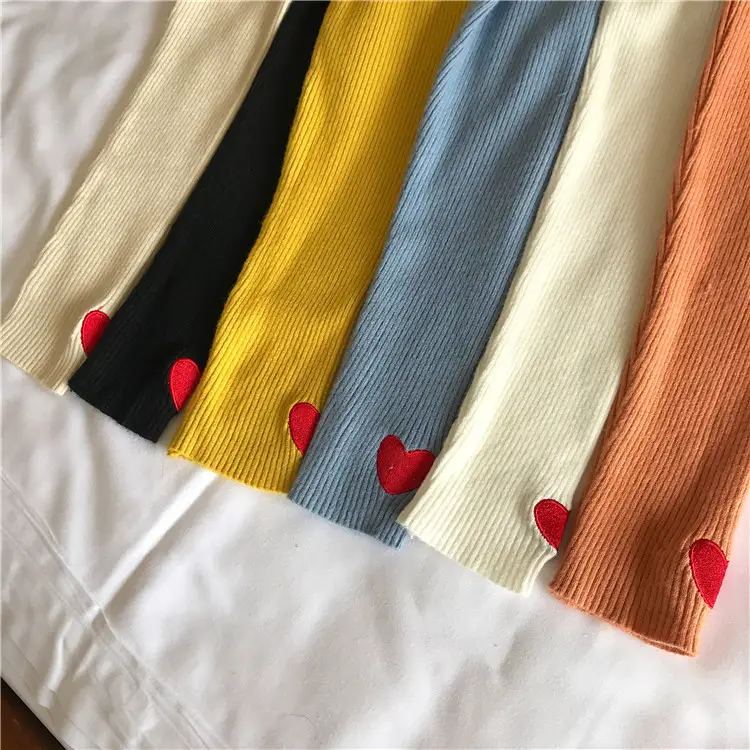 Women Turtleneck Knitwear Autumn Winter Hearts Embroidered — feature 2
