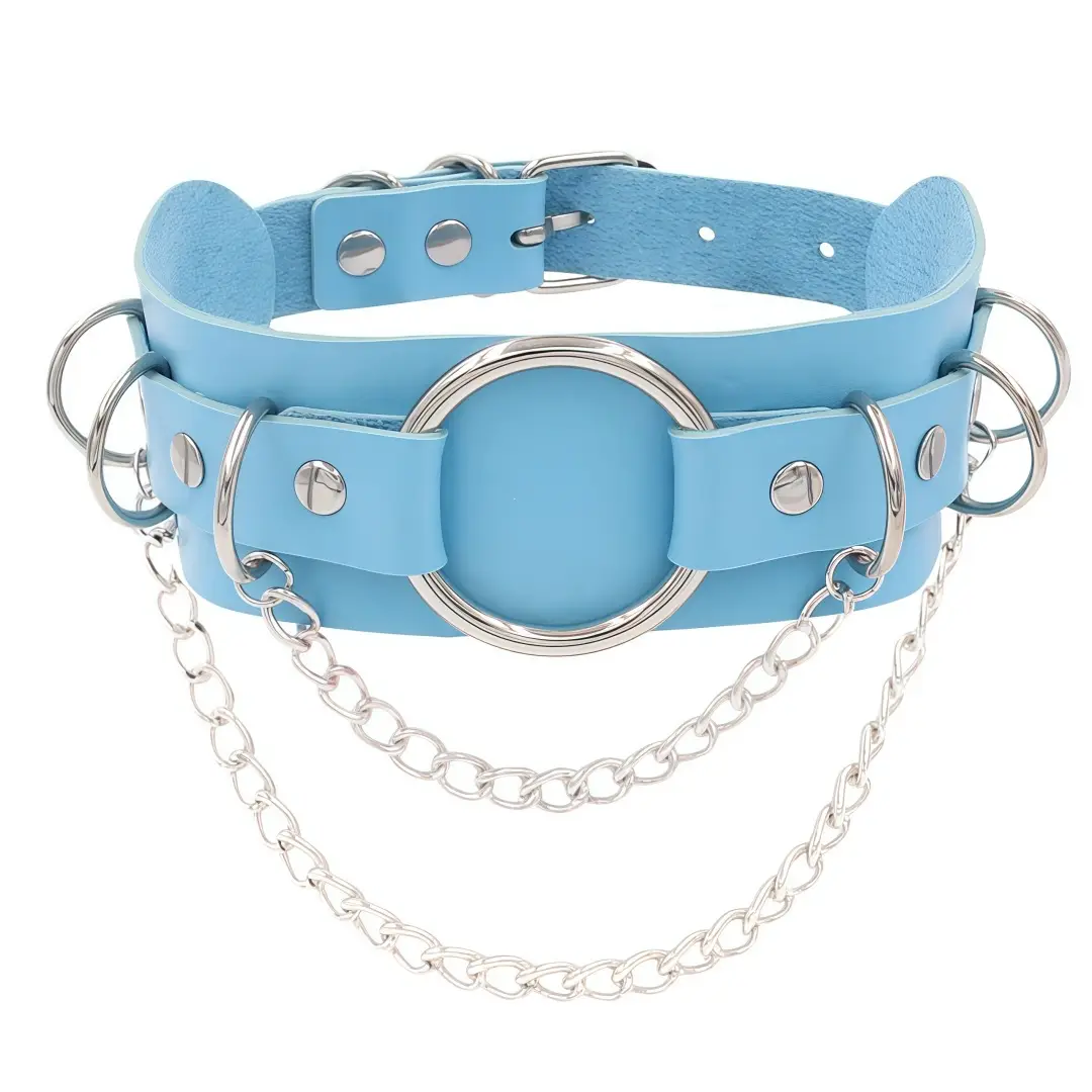White PU Leather Cross Chain Choker Necklace with Personalized Ring Clavicle - Image 5