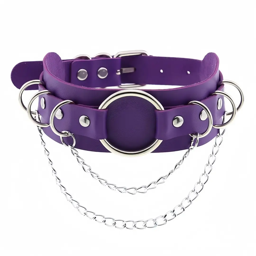 White PU Leather Cross Chain Choker Necklace with Personalized Ring Clavicle - Image 7