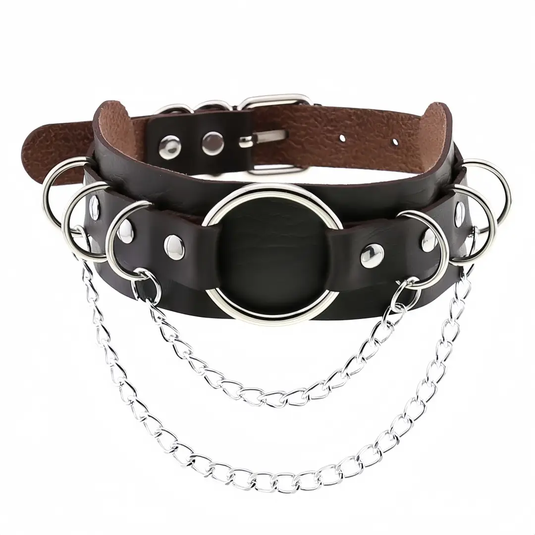 White PU Leather Cross Chain Choker Necklace with Personalized Ring Clavicle - Image 8