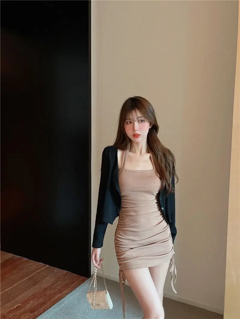 Black Slim Fit Drawstring Halter Dress for Women — feature 5
