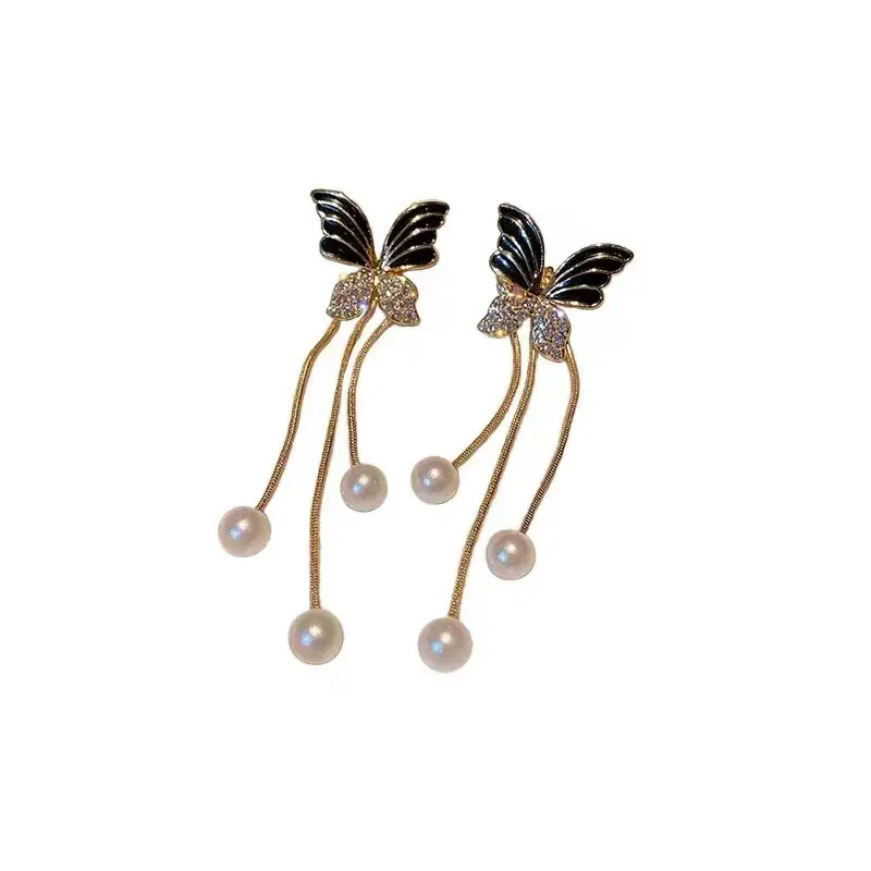 Black Butterfly Pearl Earrings for Women - Image 6