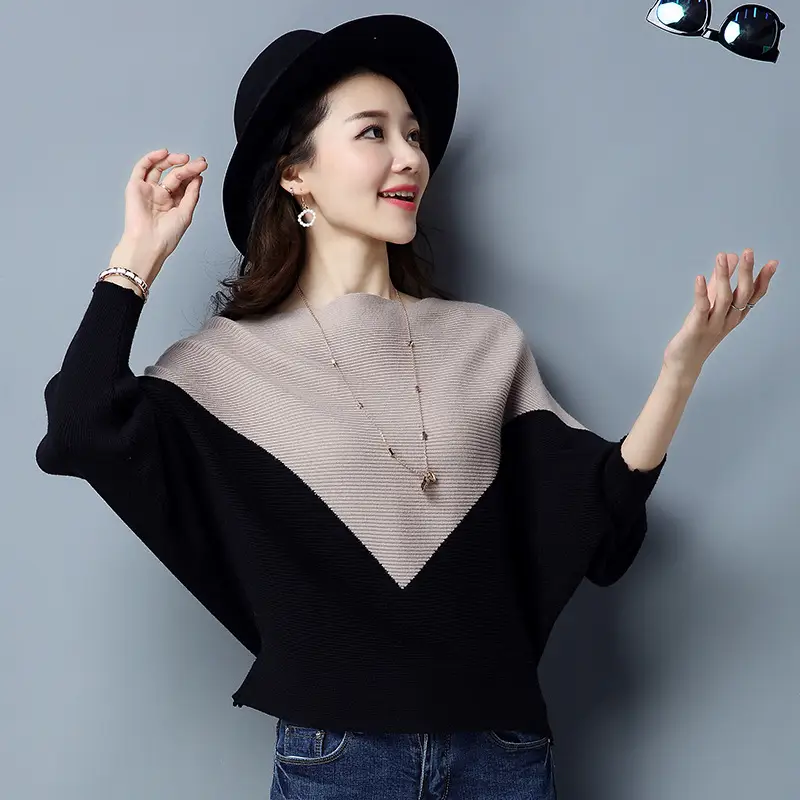 Women Red Black Sleeve Sweater Long Sleeve Pullover - Image 3