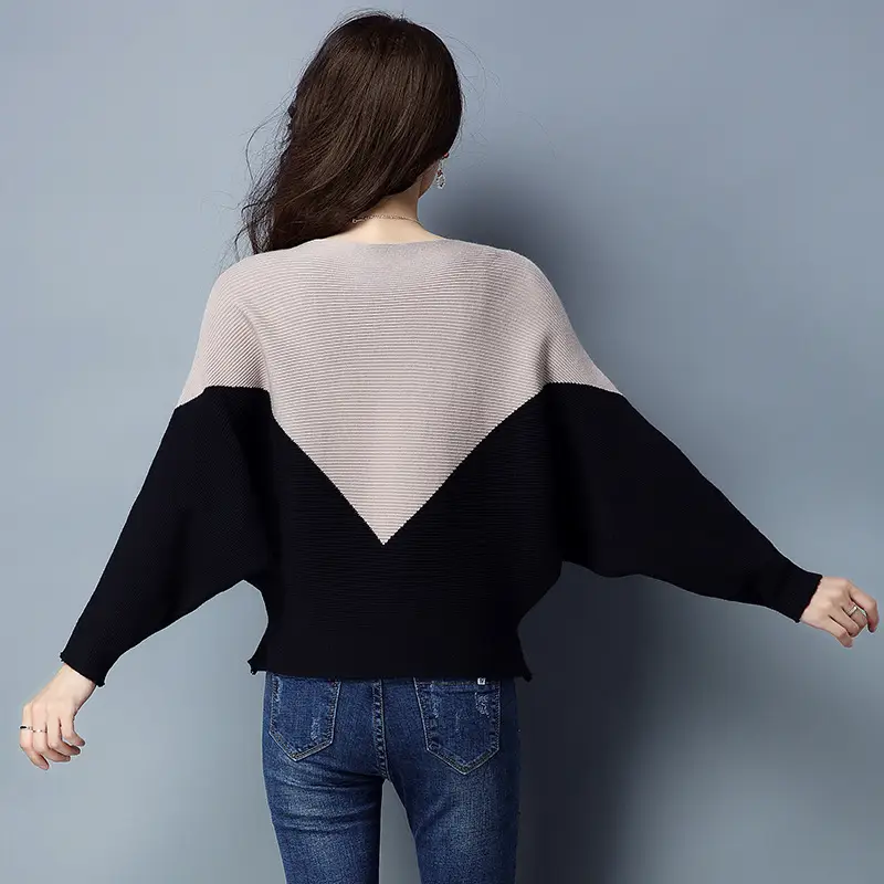 Women Red Black Sleeve Sweater Long Sleeve Pullover - Image 5