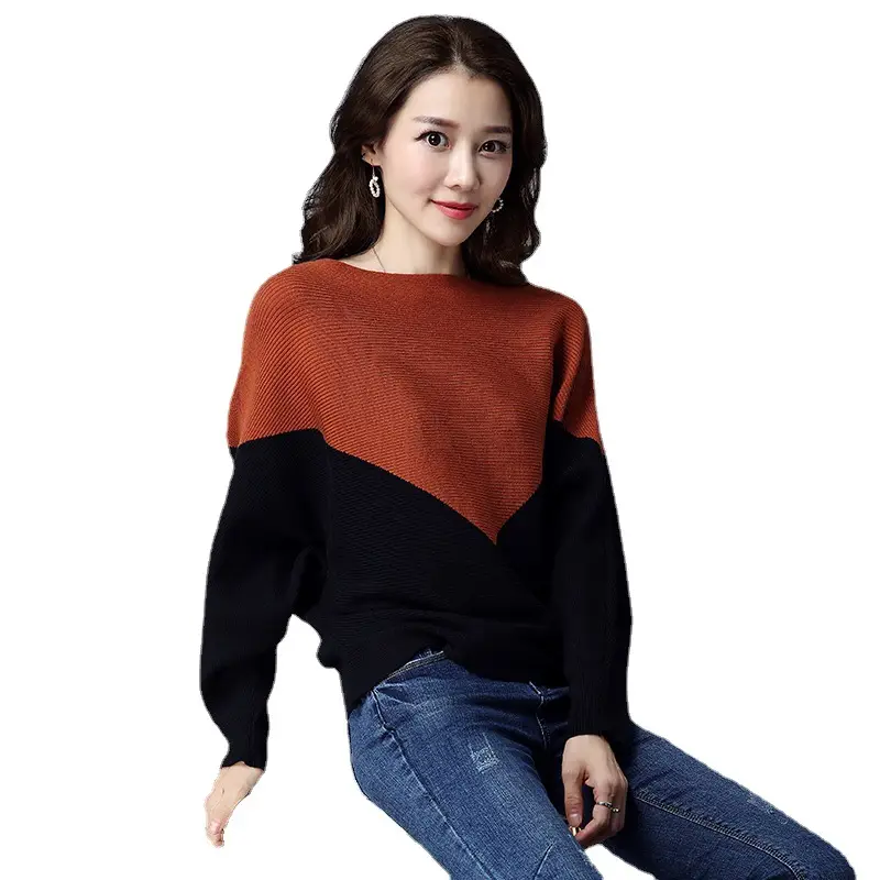 Women Red Black Sleeve Sweater Long Sleeve Pullover - Image 6