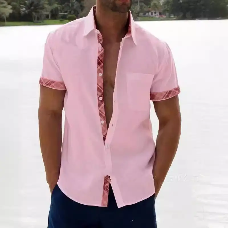 Men's Purple Printed Short Sleeve Shirt Summer 2023