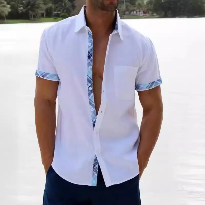 Men's Purple Printed Short Sleeve Shirt Summer 2023