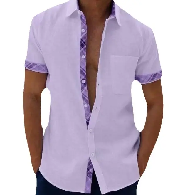 Men's Purple Printed Short Sleeve Shirt Summer 2023