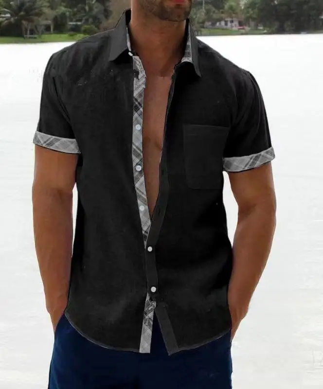 Men's Purple Printed Short Sleeve Shirt Summer 2023