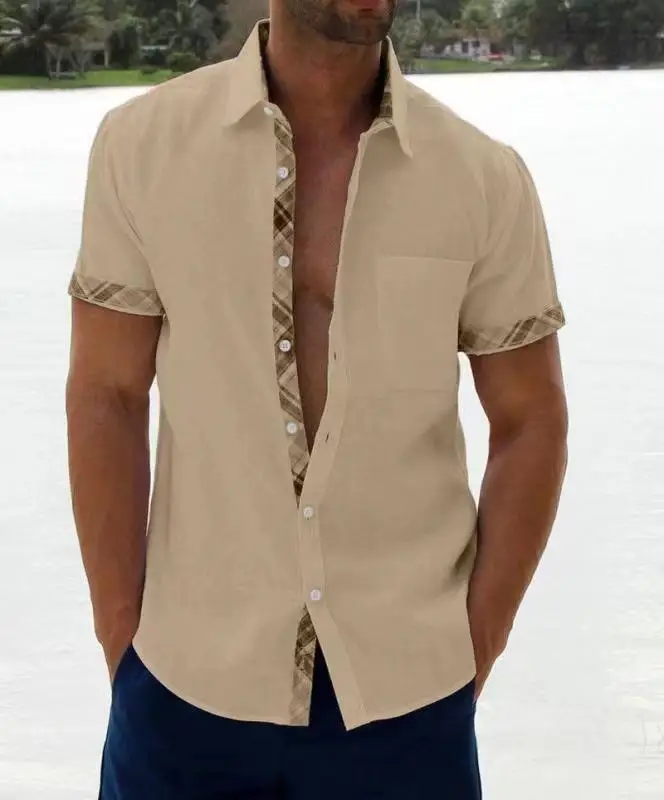 Men's Purple Printed Short Sleeve Shirt Summer 2023