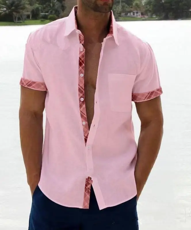 Men's Purple Printed Short Sleeve Shirt Summer 2023