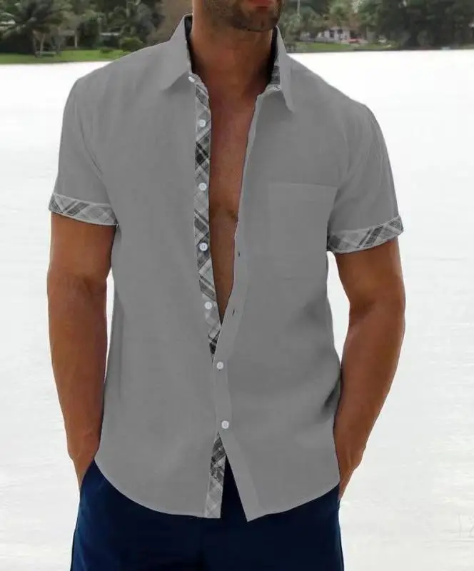 Men's Purple Printed Short Sleeve Shirt Summer 2023