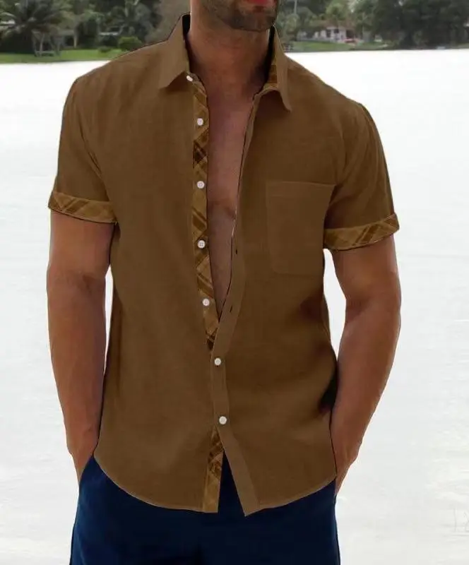 Men's Purple Printed Short Sleeve Shirt Summer 2023