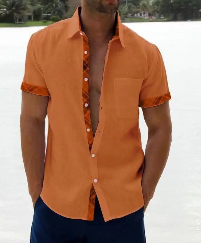 Men's Purple Printed Short Sleeve Shirt Summer 2023
