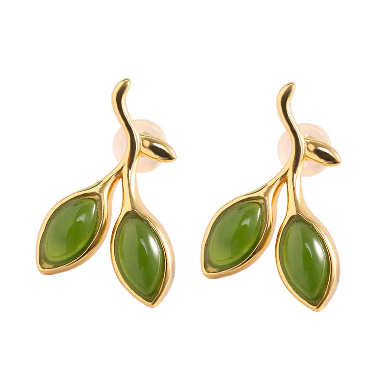 925 Silver Leaf Green Chalcedony Stud Earrings - Image 6