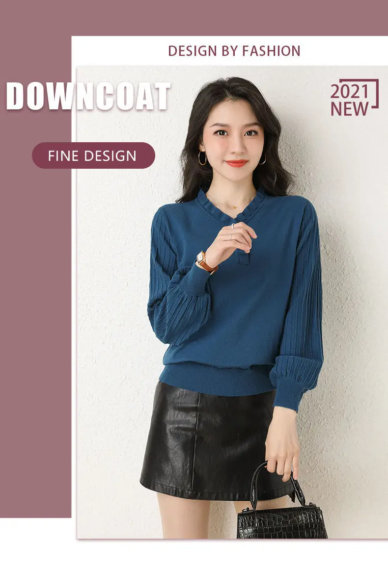 Women's Red V-Neck Knitted Sweater Autumn 2022 — feature 1