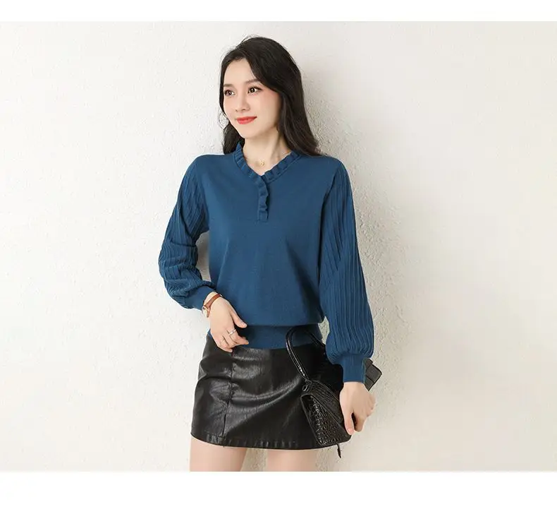Women's Red V-Neck Knitted Sweater Autumn 2022 — feature 10