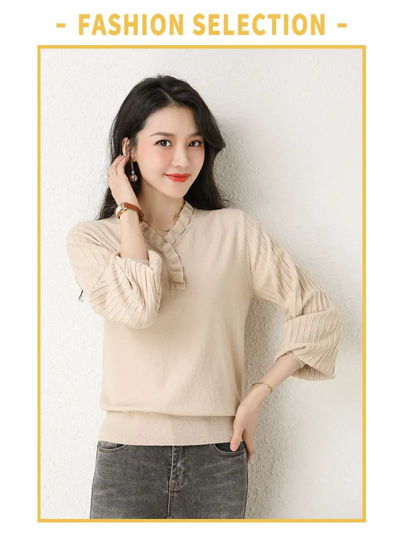 Women's Red V-Neck Knitted Sweater Autumn 2022 — feature 12