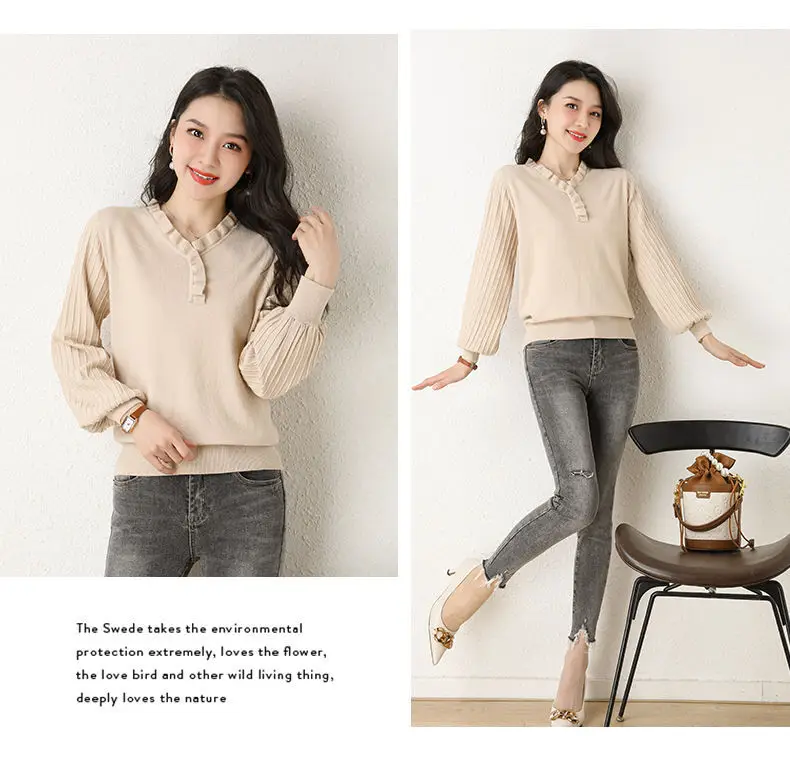 Women's Red V-Neck Knitted Sweater Autumn 2022 — feature 13