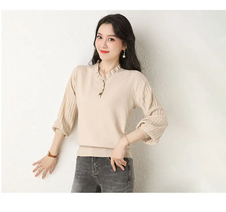 Women's Red V-Neck Knitted Sweater Autumn 2022 — feature 14