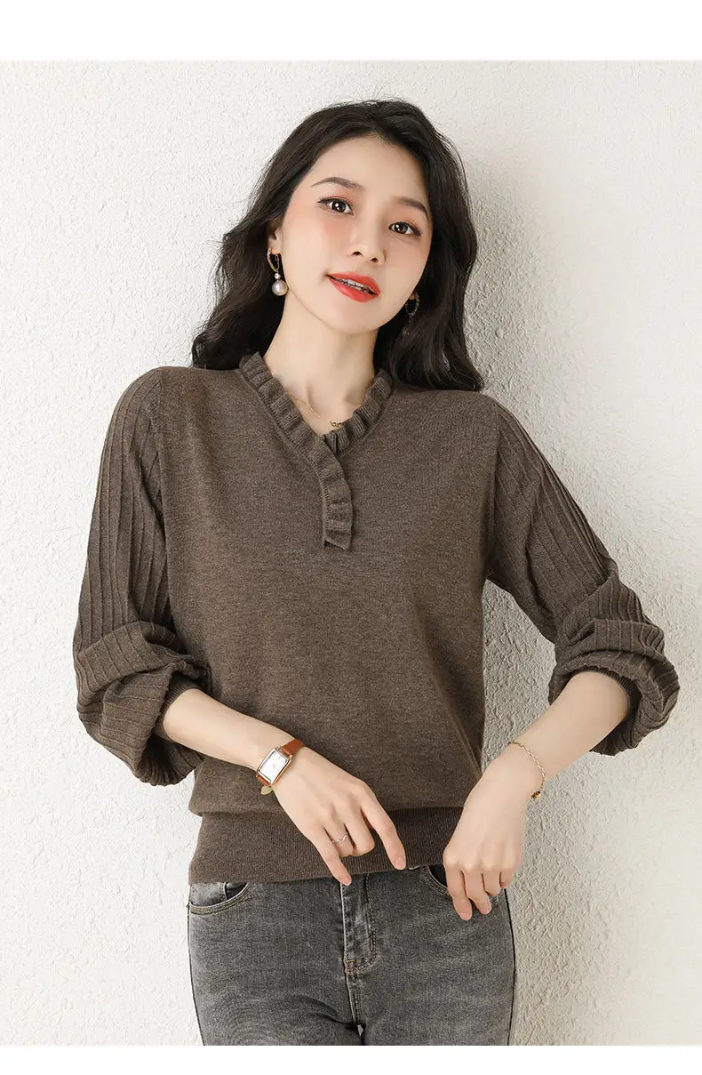 Women's Red V-Neck Knitted Sweater Autumn 2022 — feature 15