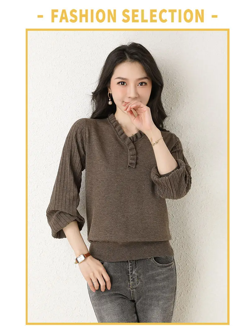 Women's Red V-Neck Knitted Sweater Autumn 2022 — feature 16