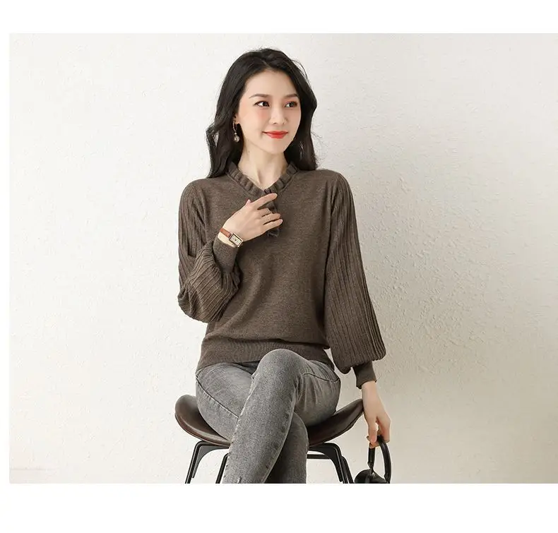 Women's Red V-Neck Knitted Sweater Autumn 2022 — feature 18