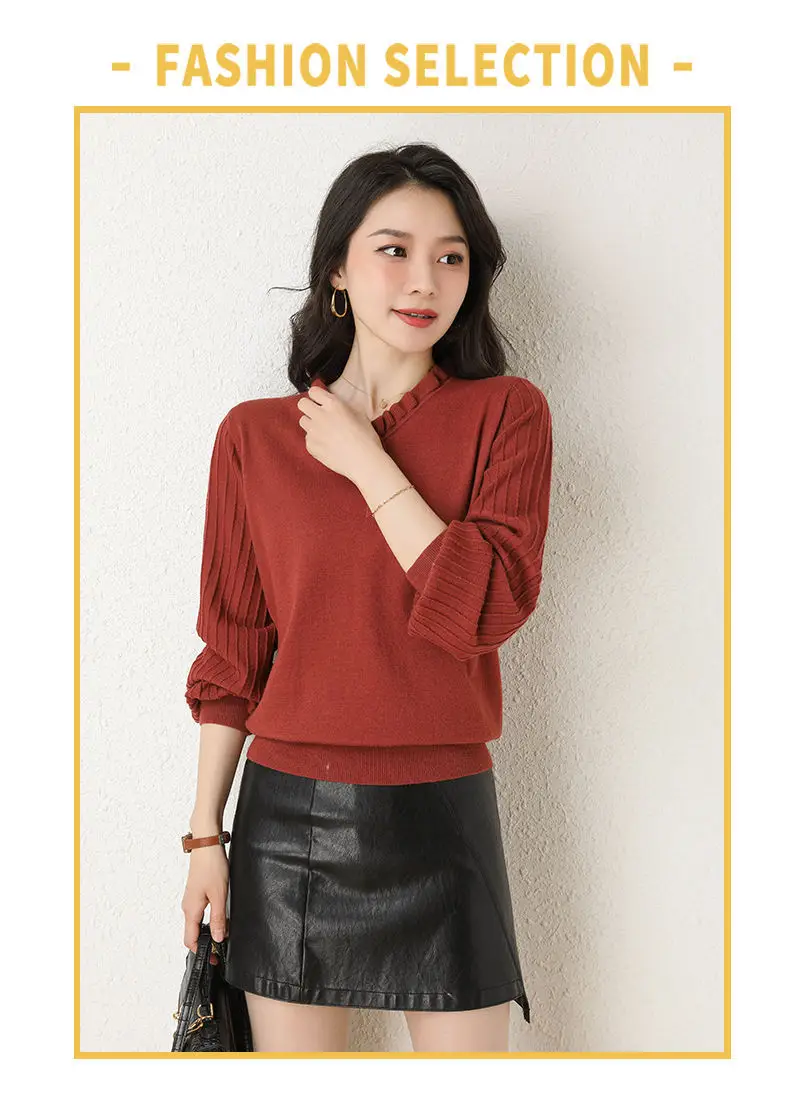 Women's Red V-Neck Knitted Sweater Autumn 2022 — feature 20