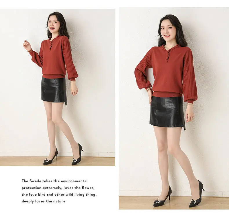 Women's Red V-Neck Knitted Sweater Autumn 2022 — feature 21