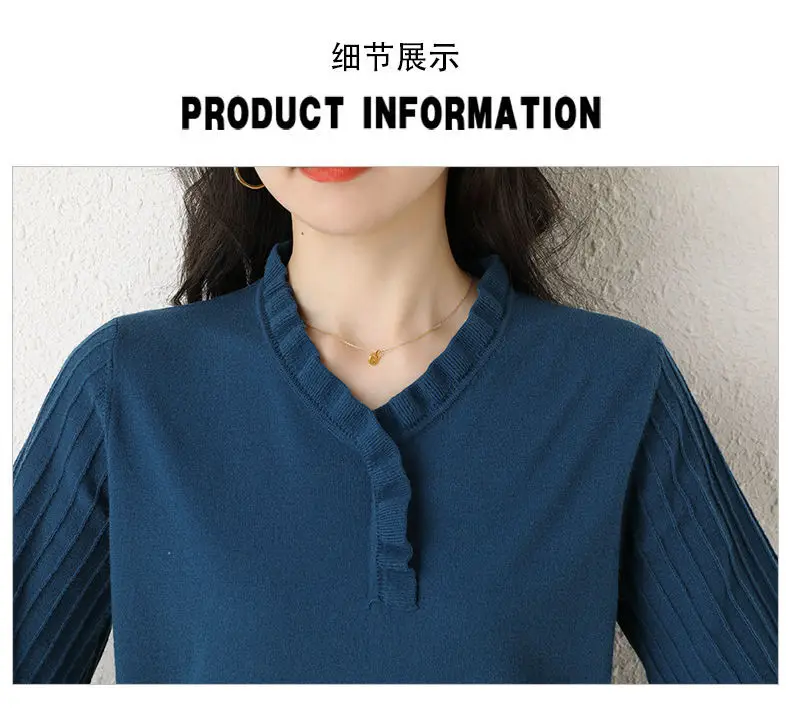 Women's Red V-Neck Knitted Sweater Autumn 2022 — feature 23