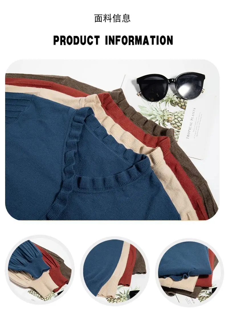 Women's Red V-Neck Knitted Sweater Autumn 2022 — feature 5