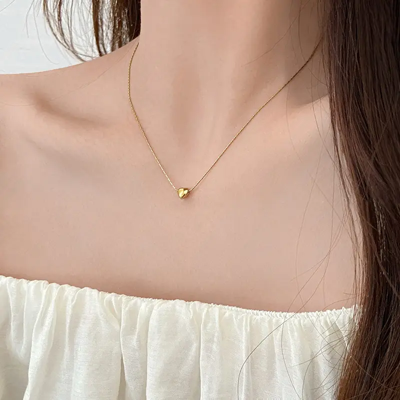 Golden Heart Necklace for Women, Gold Plated, Elegant Clavicle Chain, Summer Style — feature 6