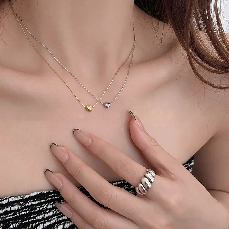 Golden Heart Necklace for Women, Gold Plated, Elegant Clavicle Chain, Summer Style — feature 8