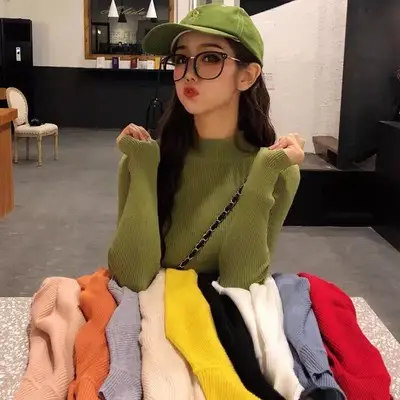 2022 Long-sleeve Black Half-Turtleneck Sweater for Women - Image 18