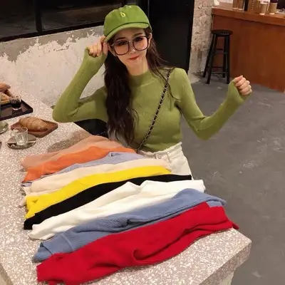 2022 Long-sleeve Black Half-Turtleneck Sweater for Women - Image 19