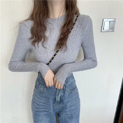 2022 Long-sleeve Black Half-Turtleneck Sweater for Women — feature 1