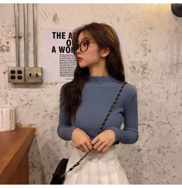 2022 Long-sleeve Black Half-Turtleneck Sweater for Women — feature 12