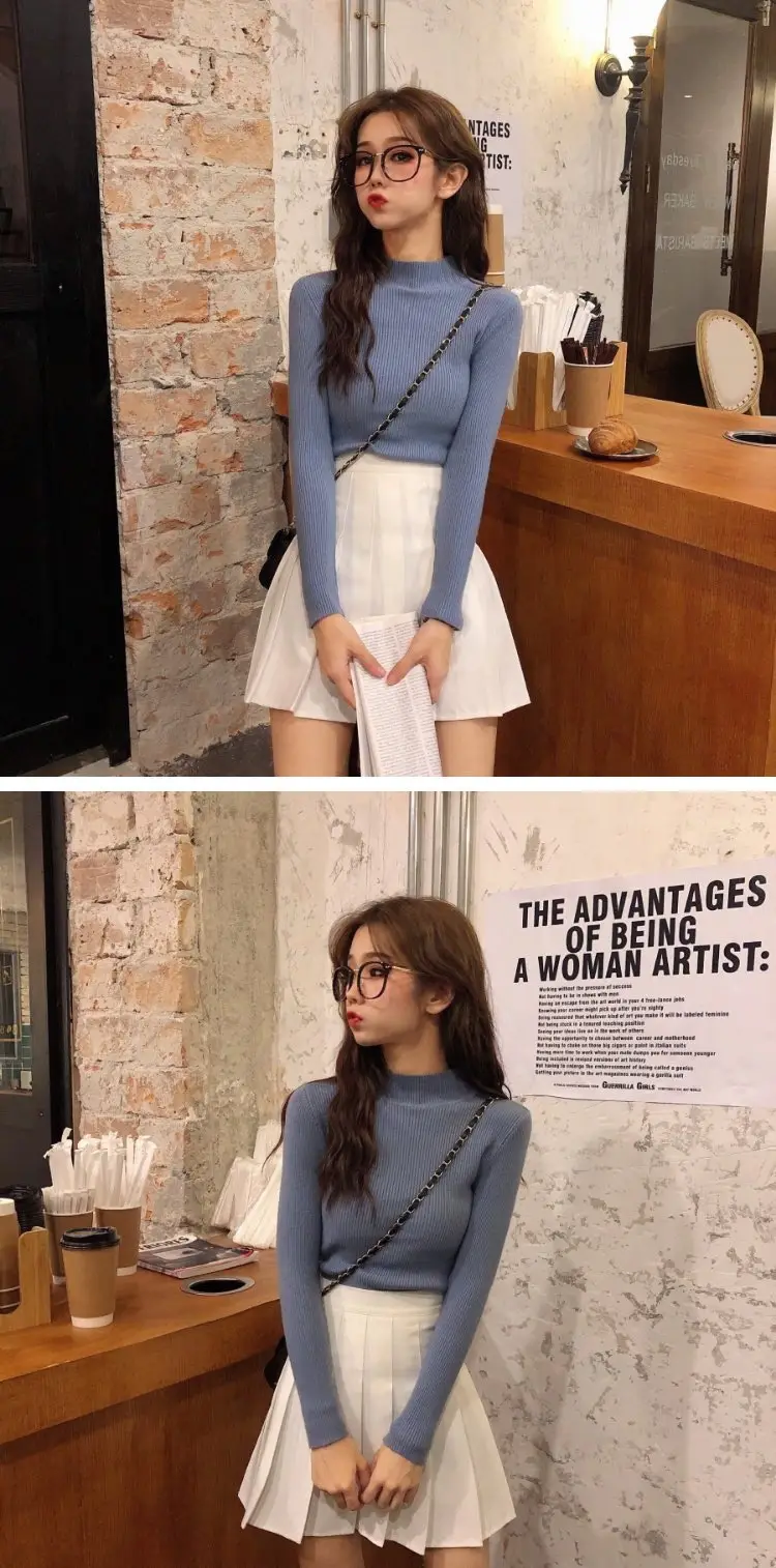 2022 Long-sleeve Black Half-Turtleneck Sweater for Women — feature 13